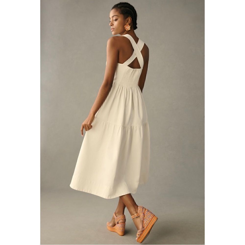 NEW Anthropologie Forever That Girl White Boho Denim Sweetheart Midi Dress Small - Picture 2 of 3